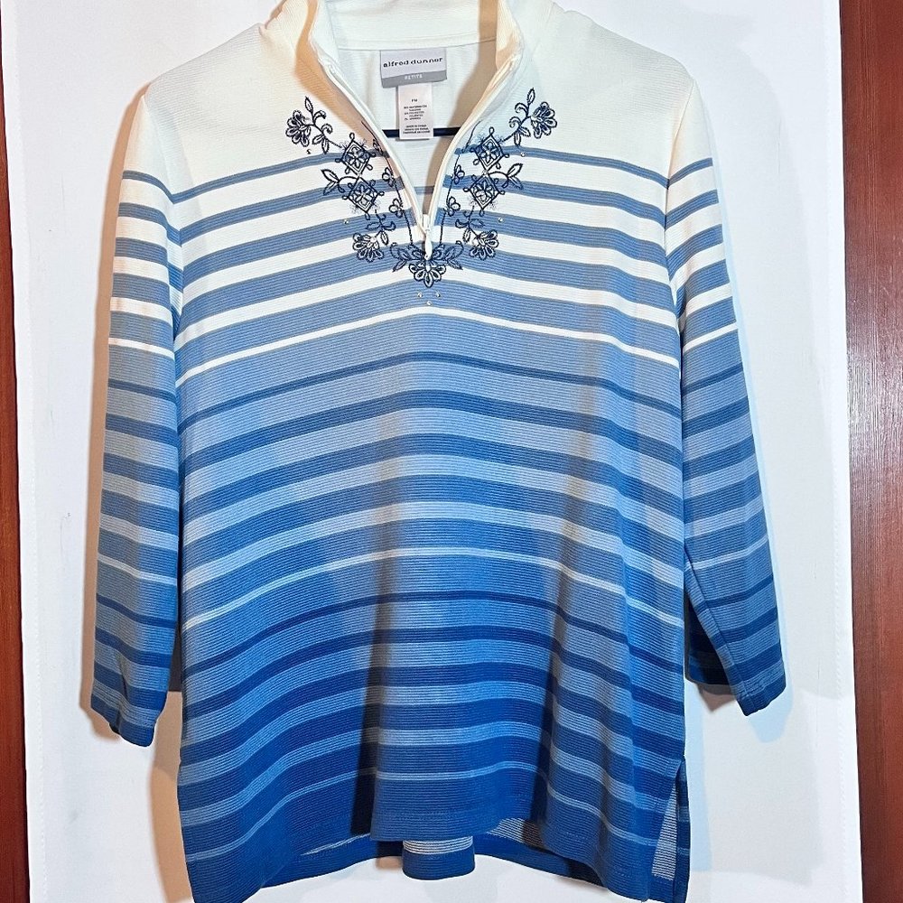 NWT Alfred Dunner Ombre Embroidered Bling Collared Shirt